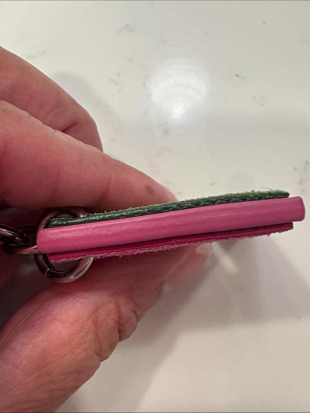 Coach Green Letter E Keychain with Pink Trim - Picture 6 of 8